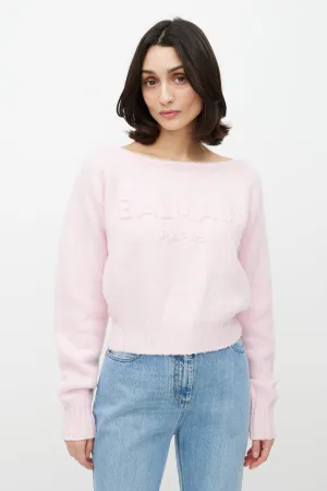 Pink Wool Knit Logo Sweater