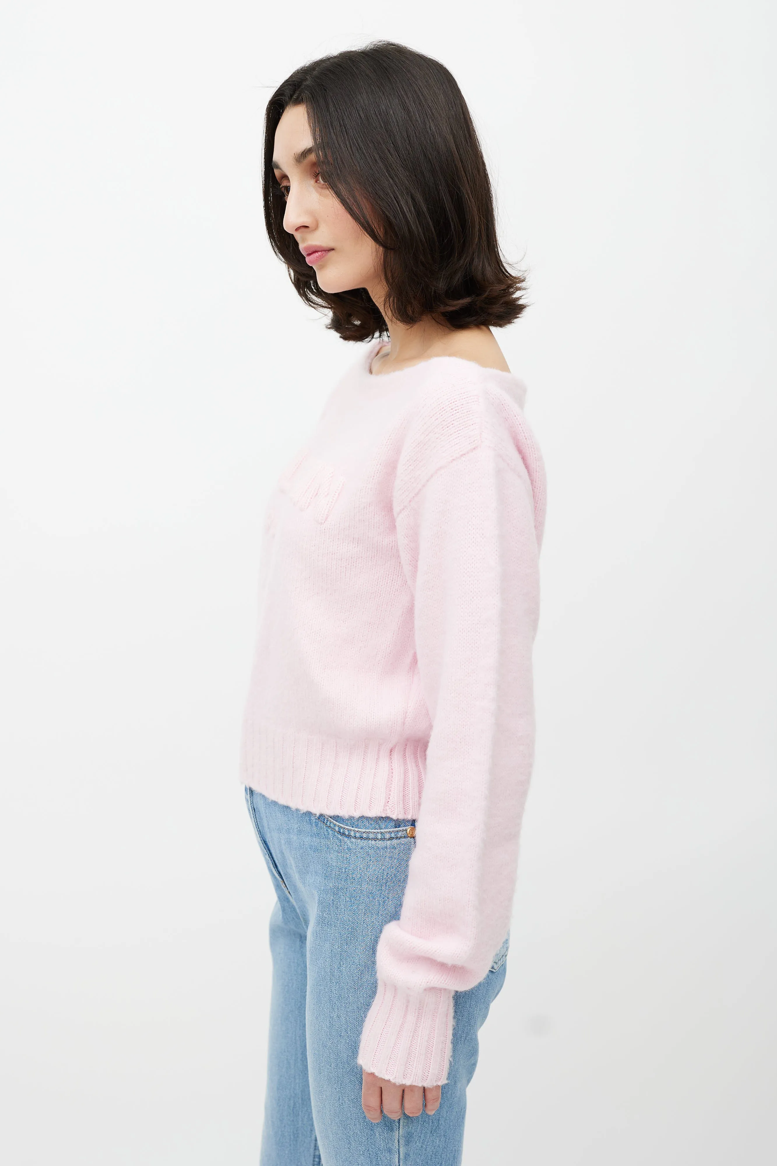 Pink Wool Knit Logo Sweater