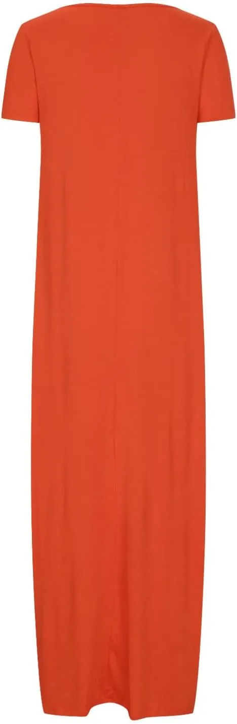 Plus Size Dresses for Curvy Women Loose Fit Round Neck Summer Beach Dresses Casual Flowy Maxi Tshirt Sundresses