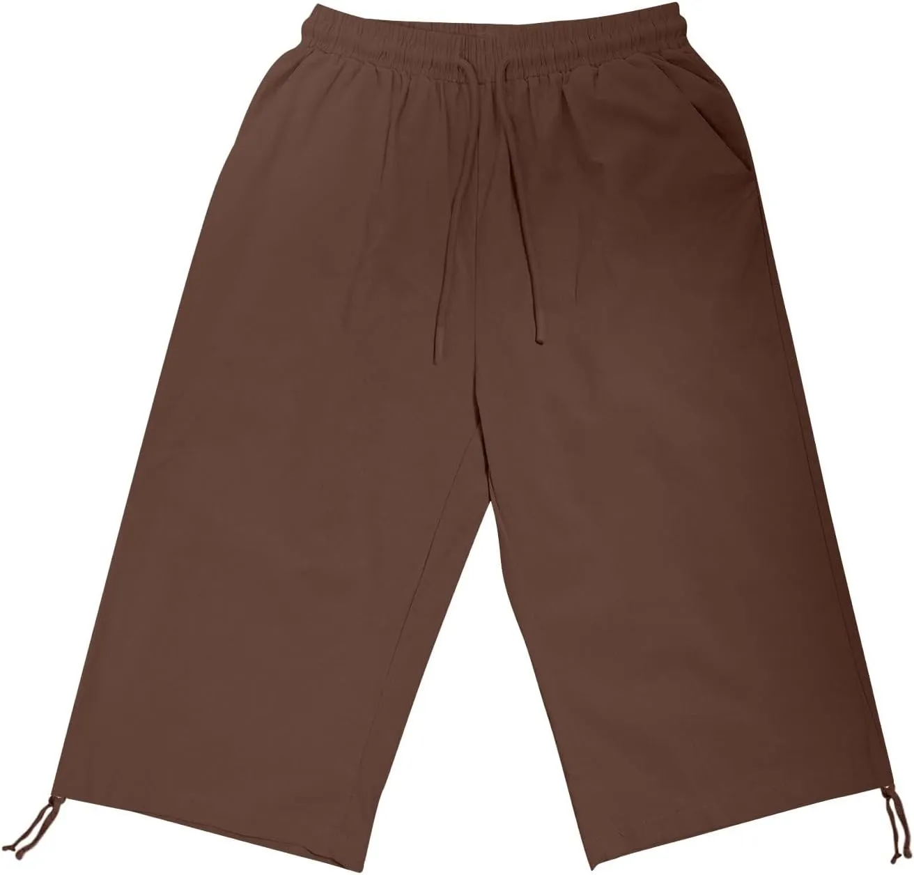 Plus Size Linen Capris for Women High Waist Drawstring Comfy Casual Pants Lightweight Loose Trousers with Pockets
