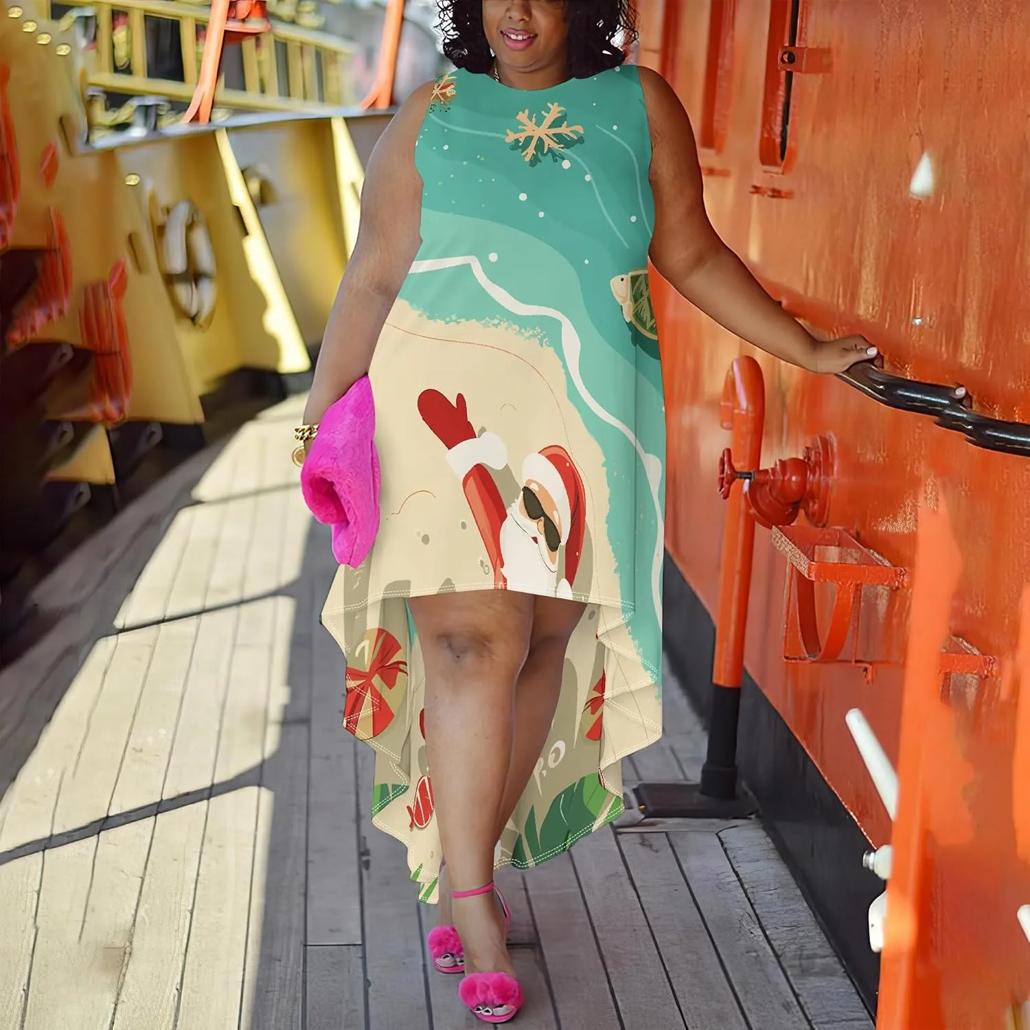 Plus Size Midi Dress for Women Casual Sleeveless Sundress High Low Asymmetrical Hem Tank Dresses Beach Vacation Dress