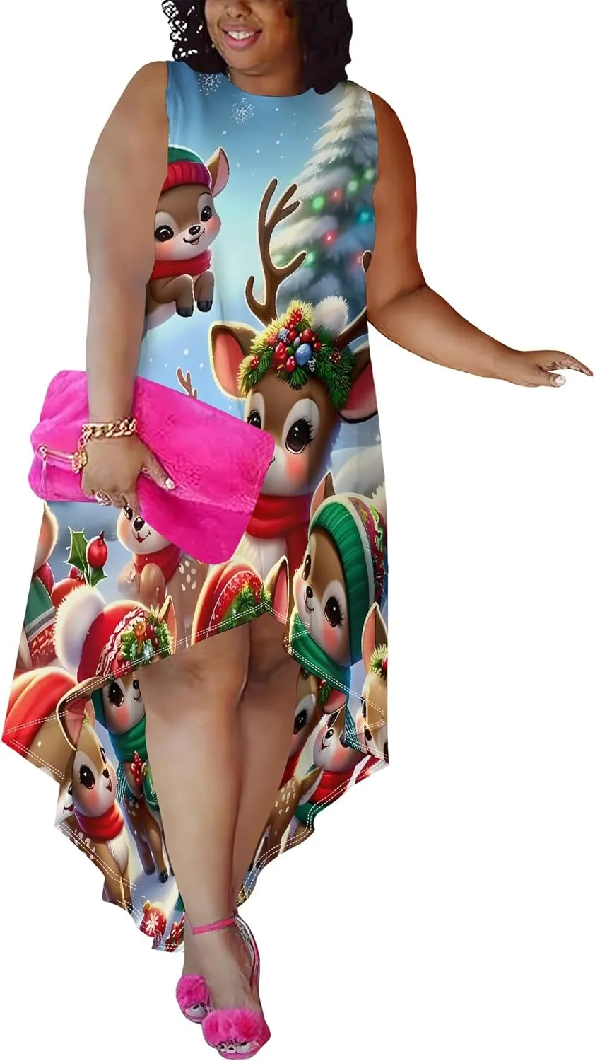 Plus Size Midi Dress for Women Casual Sleeveless Sundress High Low Asymmetrical Hem Tank Dresses Beach Vacation Dress