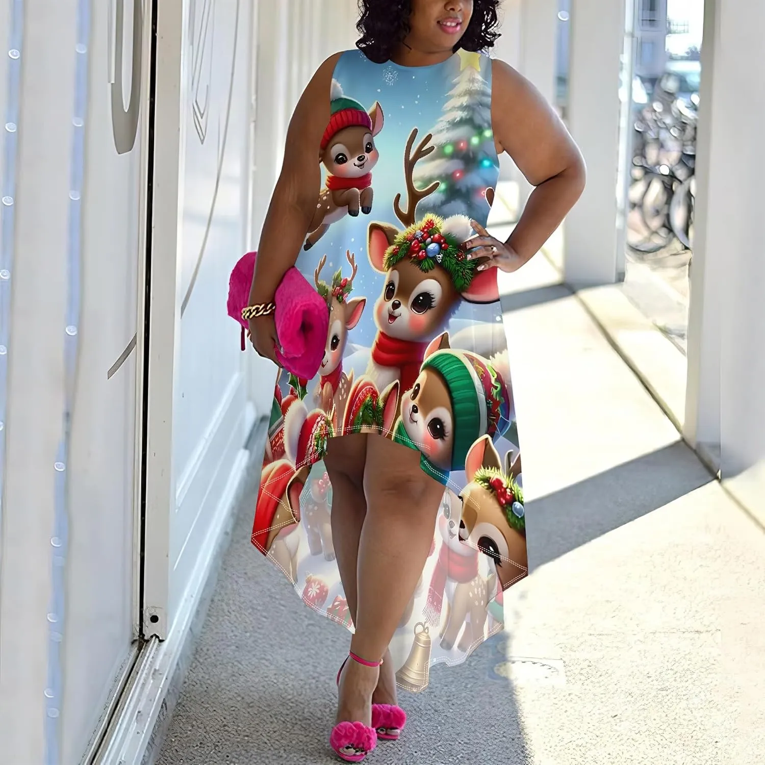 Plus Size Midi Dress for Women Casual Sleeveless Sundress High Low Asymmetrical Hem Tank Dresses Beach Vacation Dress