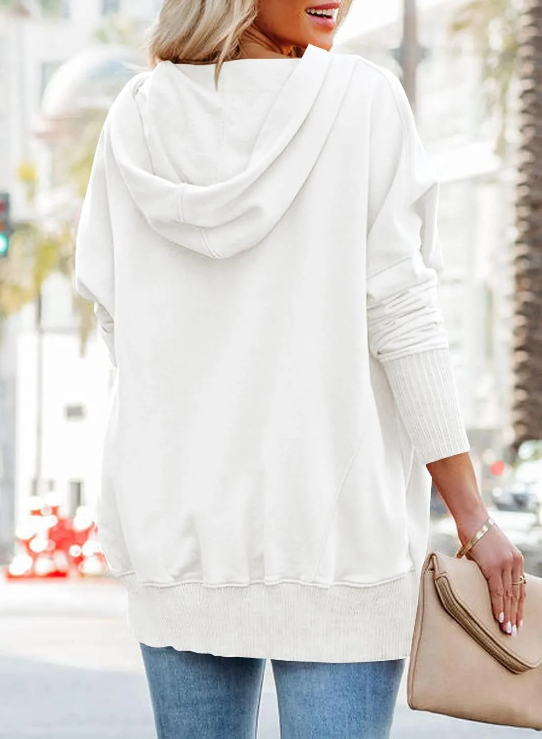 PRETTYGARDEN Women's Casual Long Sleeve Lapel Zipper Sweatshirt Drawstring Loose Pullover Tops
