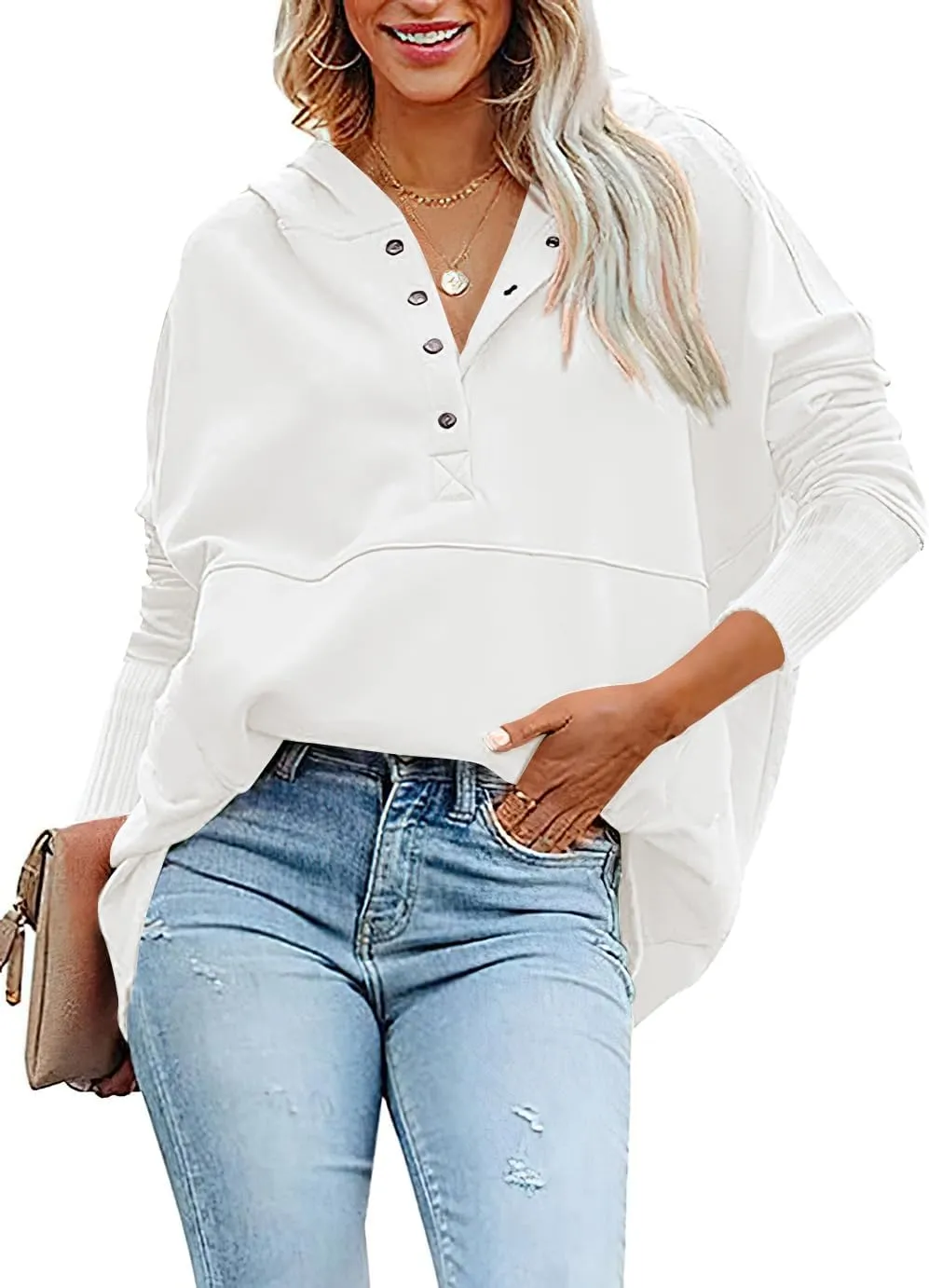 PRETTYGARDEN Women's Casual Long Sleeve Lapel Zipper Sweatshirt Drawstring Loose Pullover Tops