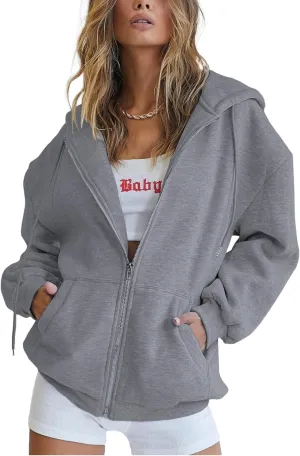PRETTYGARDEN Women's Zip Up Y2K Hoodies Casual Long Sleeve Track Jackets with Pockets