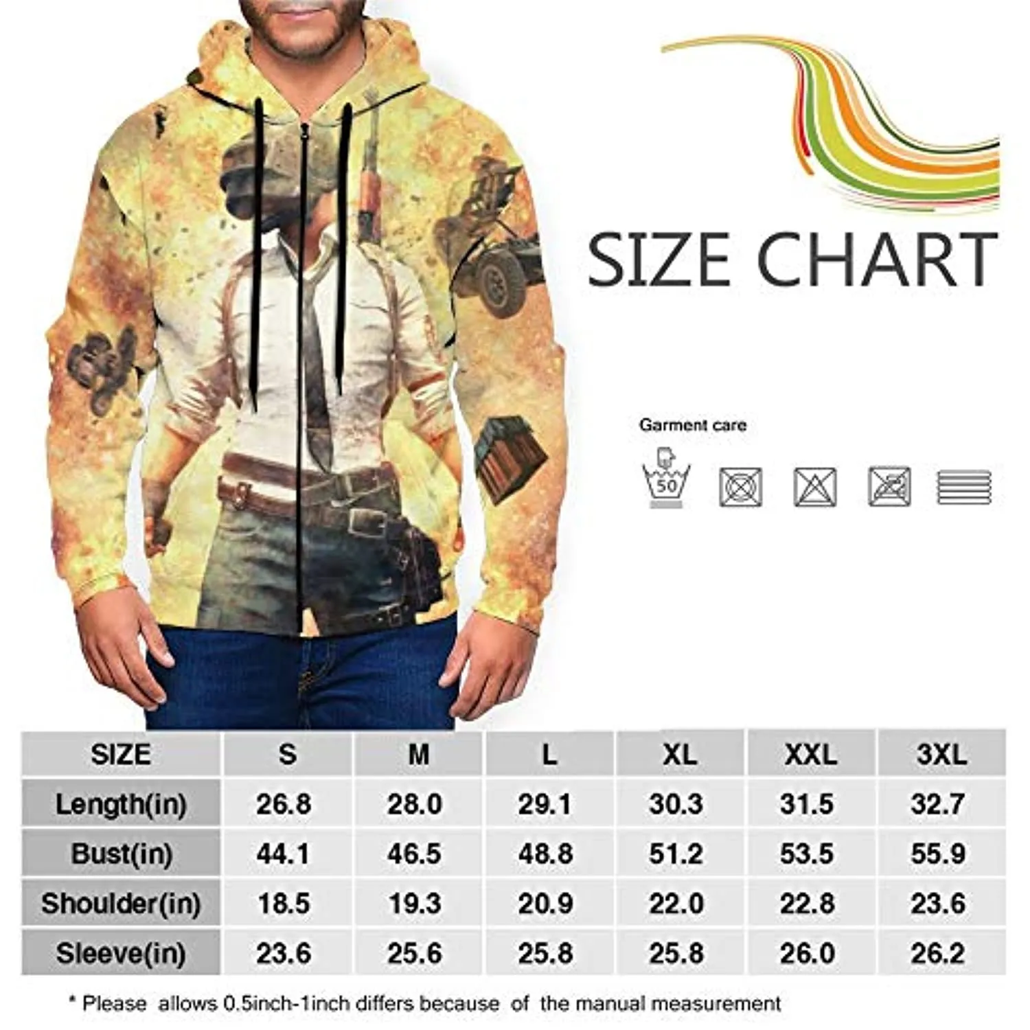 PUBG Hoodies - 3D Print Game Playerunknown's Battlegrounds Fire Yellow Zipper Jacket with Pockets