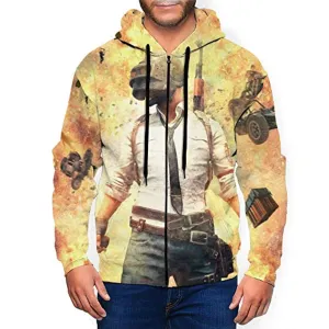 PUBG Hoodies - 3D Print Game Playerunknown's Battlegrounds Fire Yellow Zipper Jacket with Pockets