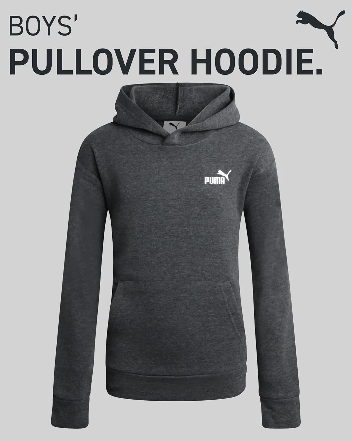 PUMA Boys' Hoodie - Fleece Pullover Basic Athletic Performance Small Chest Logo Sweatshirt for Boys (Sizes: 8-20)