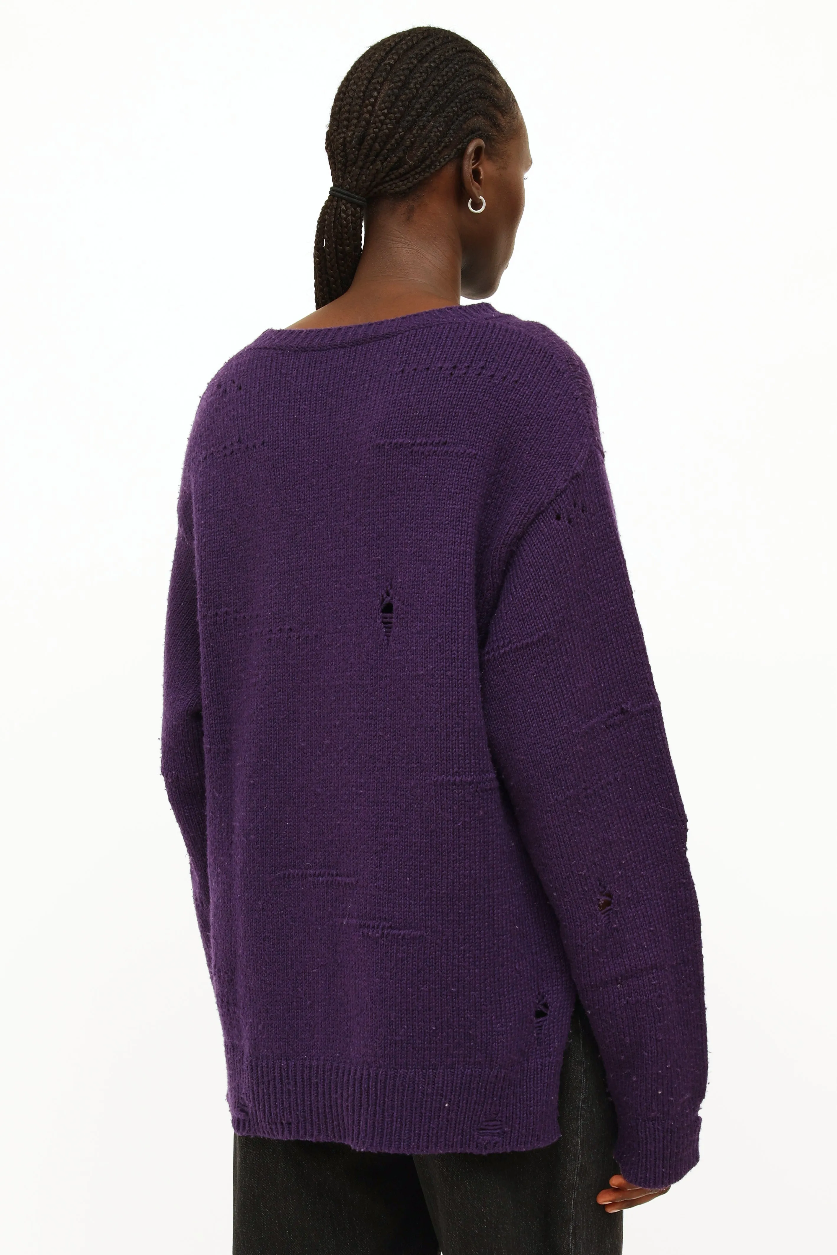 Purple & Pink Distressed Knit Sweater