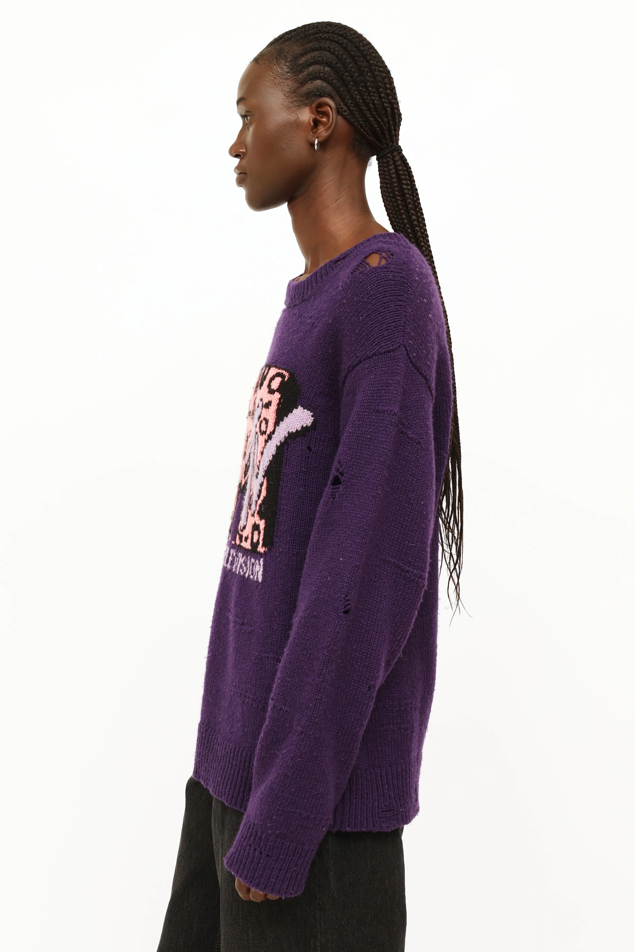 Purple & Pink Distressed Knit Sweater