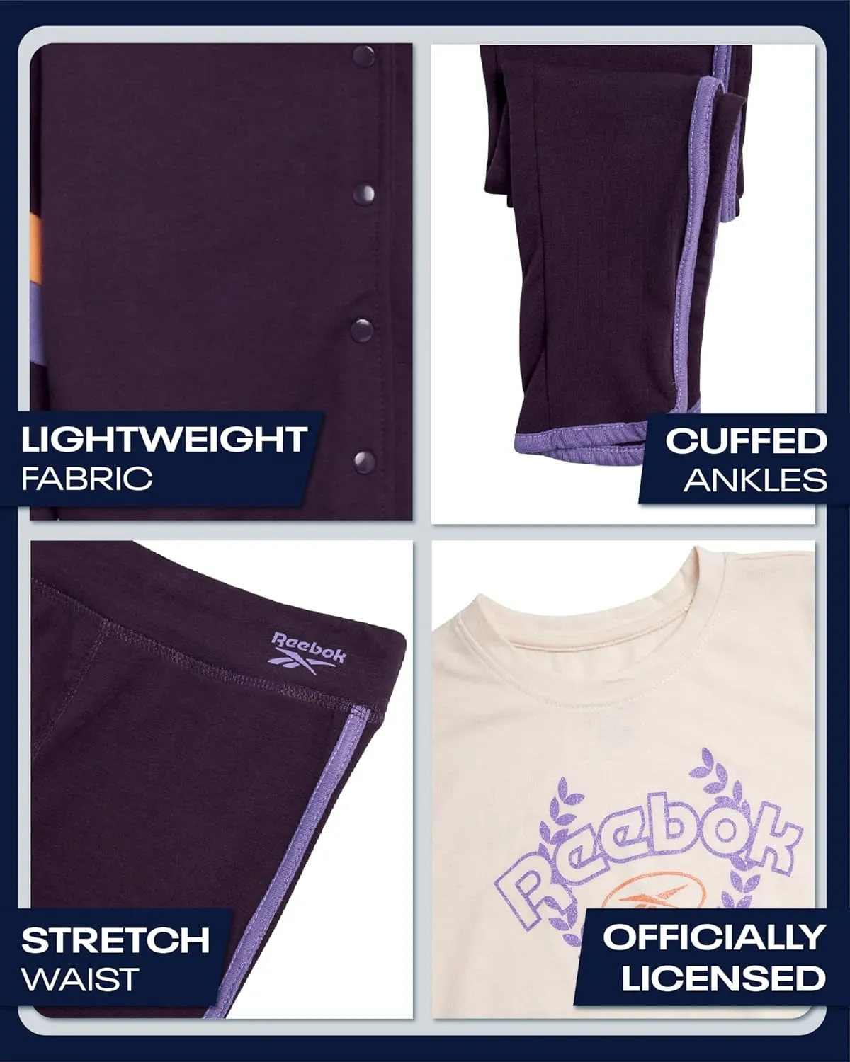 Reebok Girls' Activewear Set - 3 Piece Stylish Graphic T-Shirt, Fleece Pullover Hoodie, and Jogger Sweatpants (Size: 4-12)