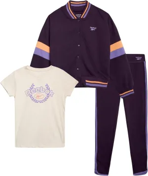Reebok Girls' Activewear Set - 3 Piece Stylish Graphic T-Shirt, Fleece Pullover Hoodie, and Jogger Sweatpants (Size: 4-12)