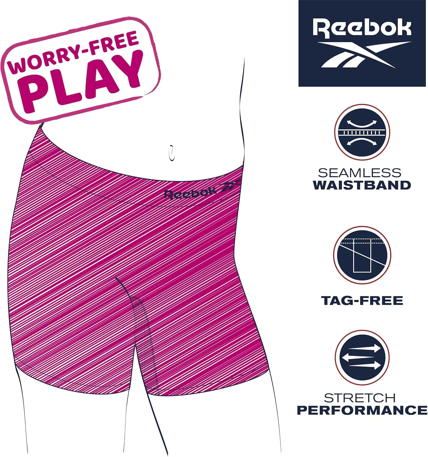 Reebok Girls' Boyshorts Underwear - 4 Pack Soft Seamless Long Leg Boy Shorts - Playground Shorts for Girls (6-16)