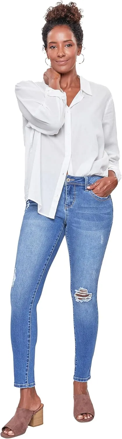 Royalty For Me Womens Women's Wannabettabutt Mid-Rise Regular Hem Skinny Sustainable JeanPants