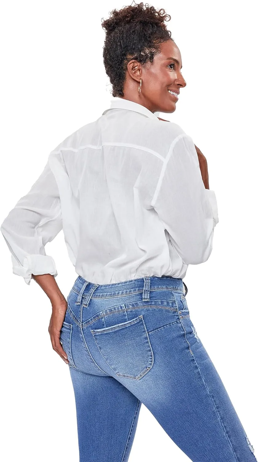 Royalty For Me Womens Women's Wannabettabutt Mid-Rise Regular Hem Skinny Sustainable JeanPants