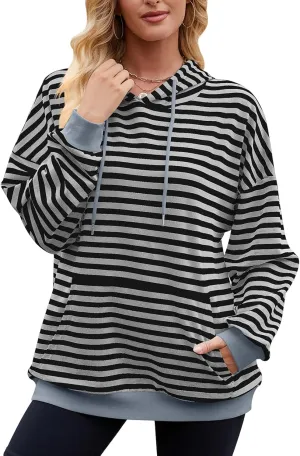 sandbank Women's Striped Fleece Hoodie Long Sleeve Pullover Sweatshirt with Pocket, Casual Fall Outfits, 2024 Fashion