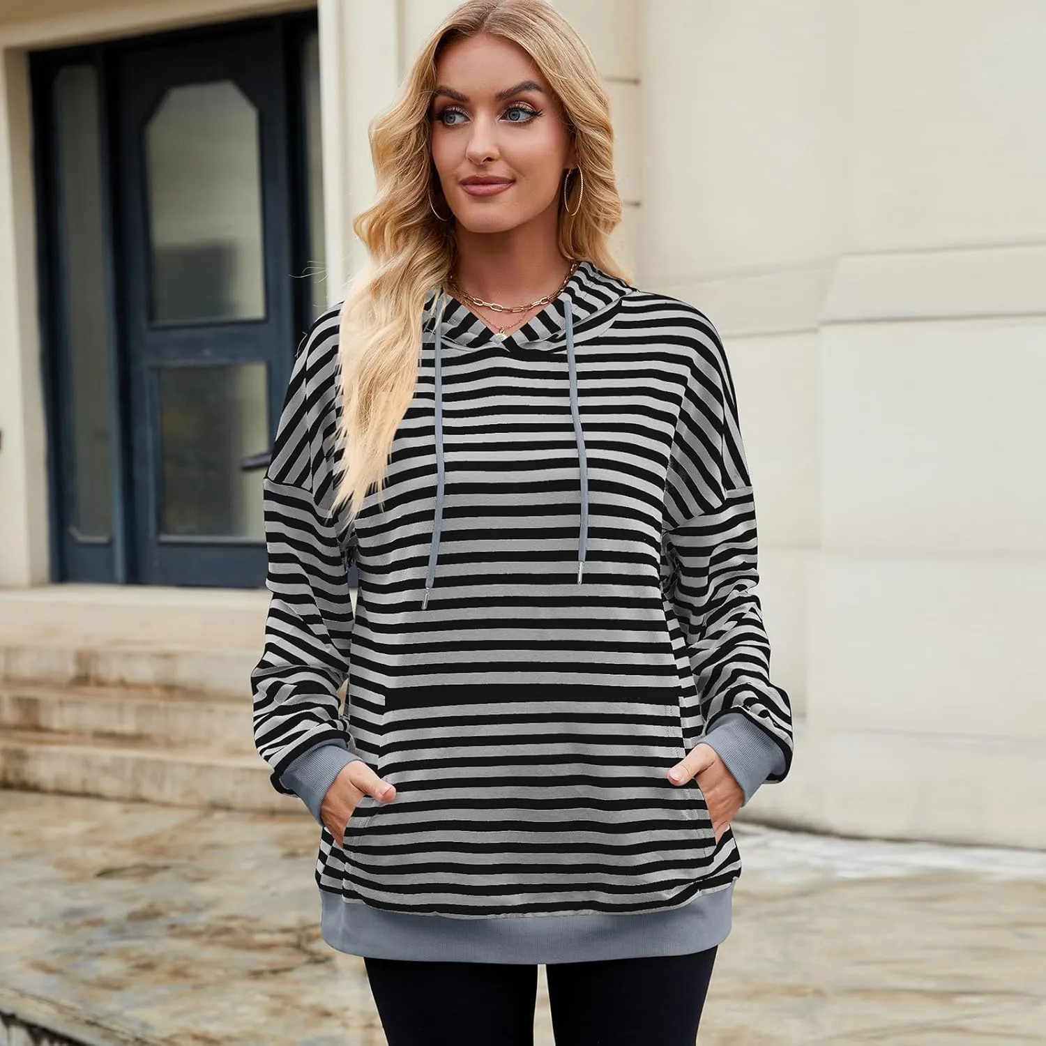 sandbank Women's Striped Fleece Hoodie Long Sleeve Pullover Sweatshirt with Pocket, Casual Fall Outfits, 2024 Fashion