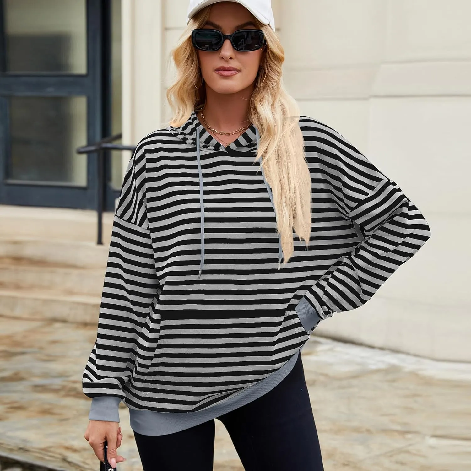 sandbank Women's Striped Fleece Hoodie Long Sleeve Pullover Sweatshirt with Pocket, Casual Fall Outfits, 2024 Fashion
