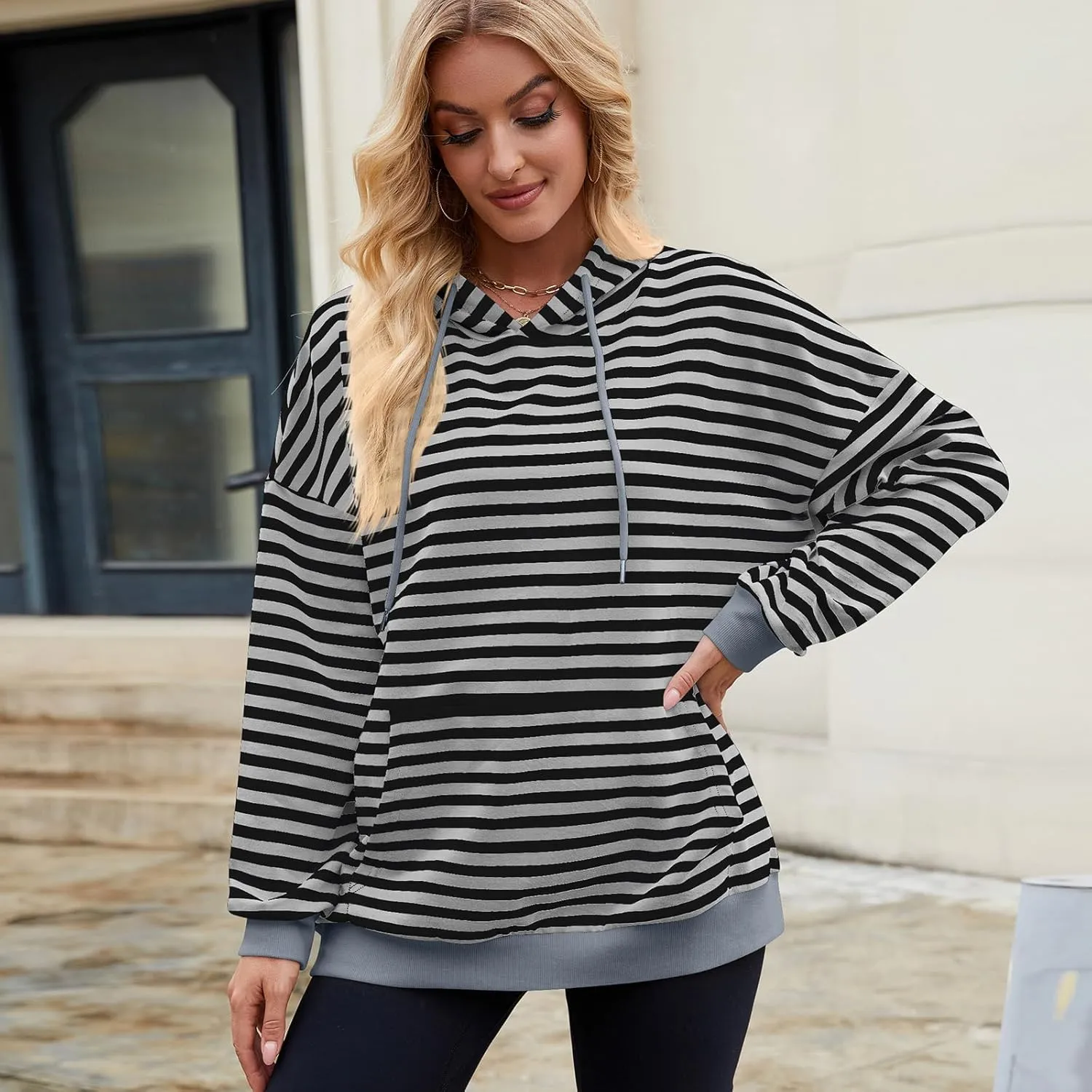 sandbank Women's Striped Fleece Hoodie Long Sleeve Pullover Sweatshirt with Pocket, Casual Fall Outfits, 2024 Fashion