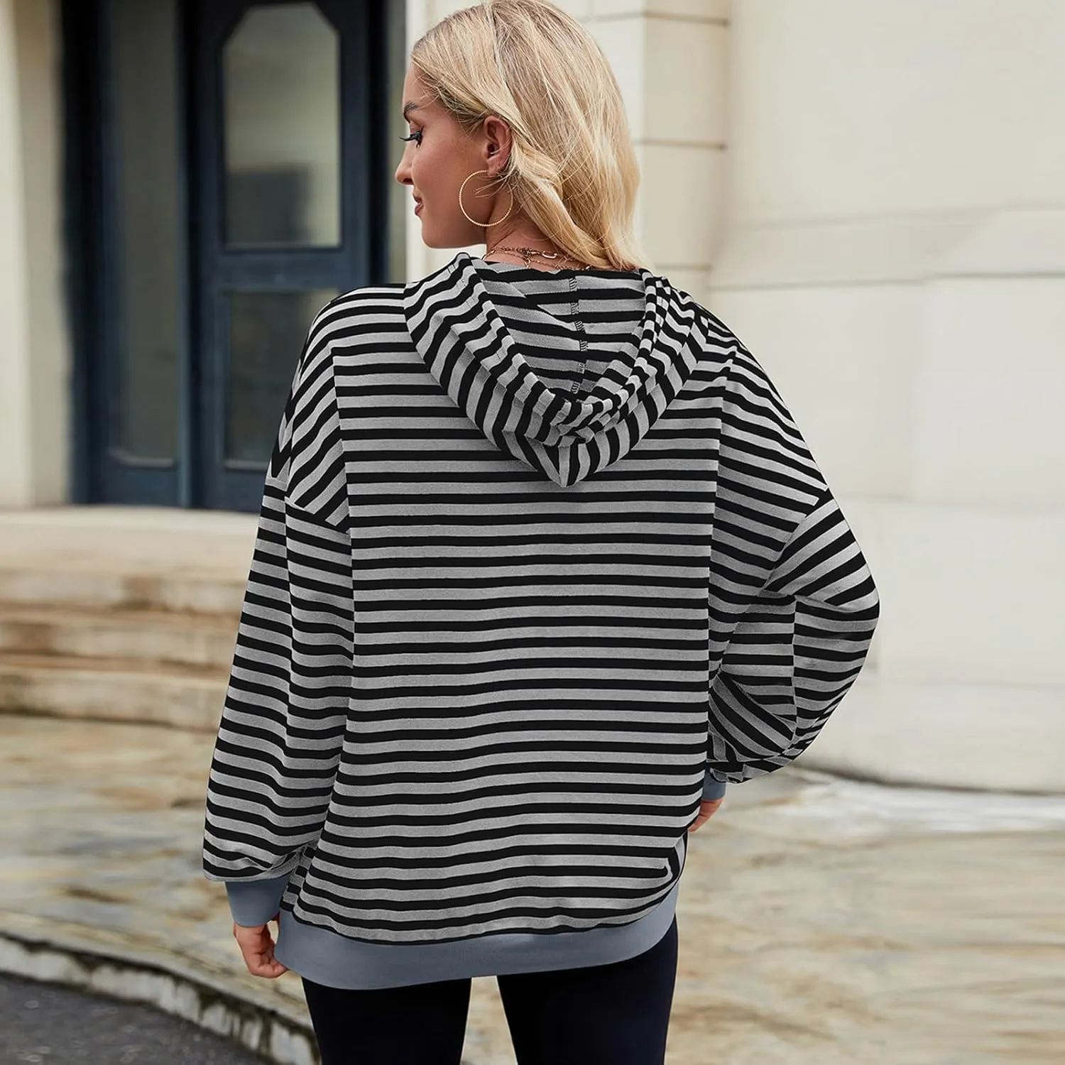 sandbank Women's Striped Fleece Hoodie Long Sleeve Pullover Sweatshirt with Pocket, Casual Fall Outfits, 2024 Fashion