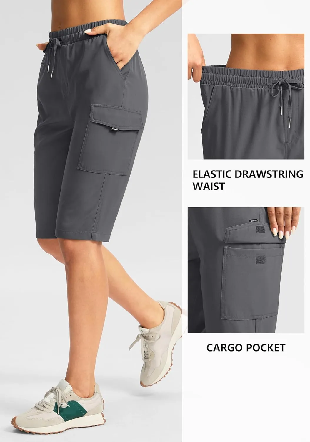 SANTINY Women's 13" Long Hiking Shorts Knee Length Quick Dry Cargo Bermuda Shorts for Women with Zipper Pockets