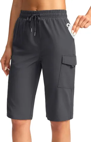 SANTINY Women's 13" Long Hiking Shorts Knee Length Quick Dry Cargo Bermuda Shorts for Women with Zipper Pockets
