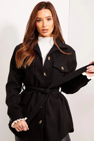 Saylar Black Belted Oversized Cargo Shacket