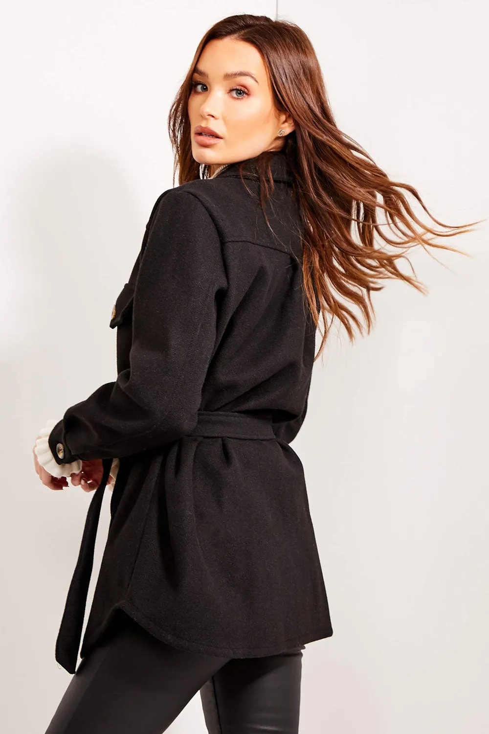 Saylar Black Belted Oversized Cargo Shacket