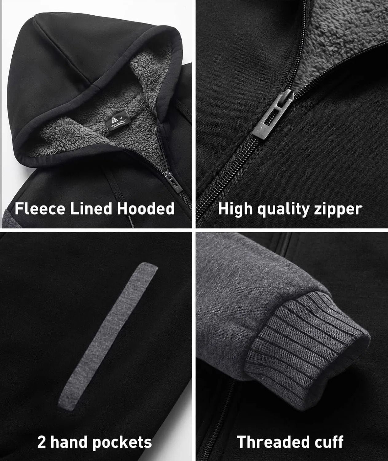 SCODI Hoodies for Men Heavyweight Fleece Sweatshirt - Full Zip Up Thick Sherpa Lined Hooded Jacket