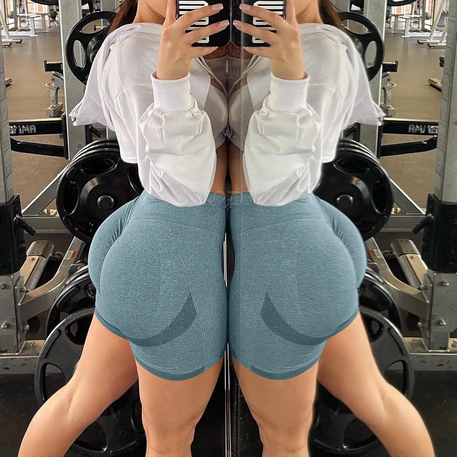 Scrunch Butt Lifting Shorts for Women Workout Gym Smile Contour Seamless Leggings High Waist Ruched Booty Yoga Shorts