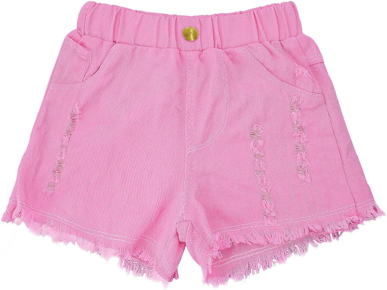 SEAUR Girls Ripped Raw Hem Denim Shorts Elastic Waist Straight Leg Jean Shorts Casual Summer Skort