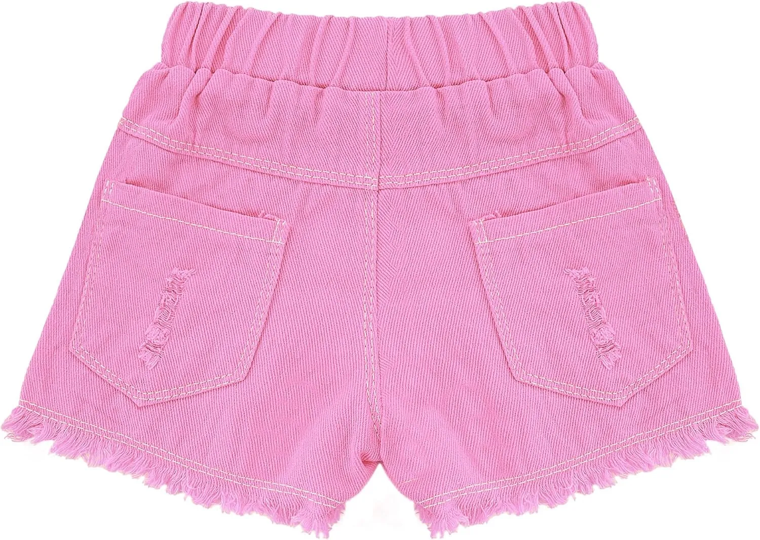 SEAUR Girls Ripped Raw Hem Denim Shorts Elastic Waist Straight Leg Jean Shorts Casual Summer Skort
