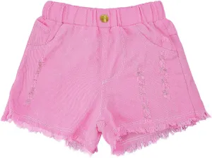 SEAUR Girls Ripped Raw Hem Denim Shorts Elastic Waist Straight Leg Jean Shorts Casual Summer Skort