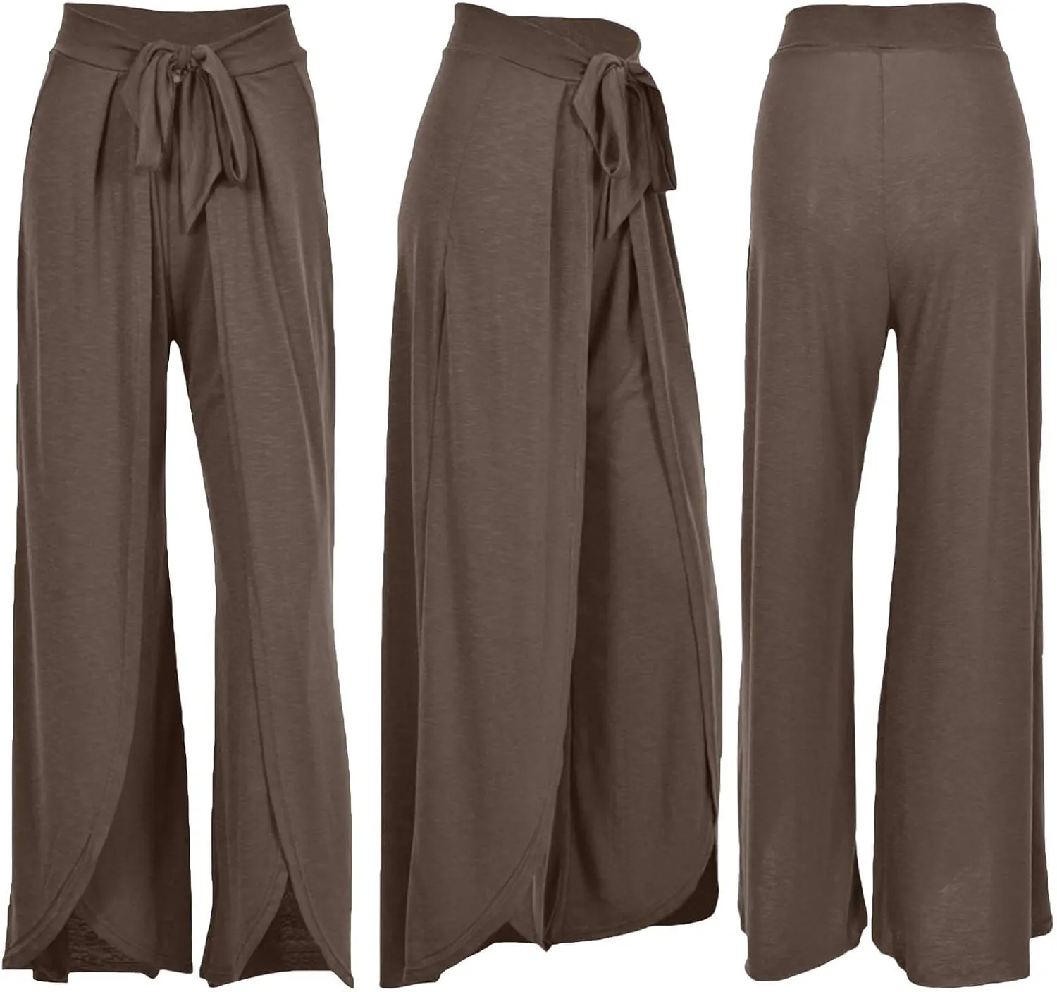 SEMATOMALA Women's Tie Knot High Waist Split Palazzo Pants Wide Leg Flowy Boho Plain Yoga Lounge Beach Vacation Trousers
