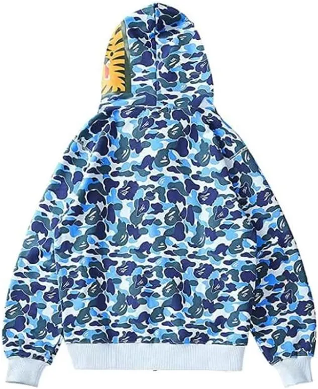 Shark Jaw Camo Jacket Hoodie Shark Mouth Sweatershirt Full Zip Up for Adults