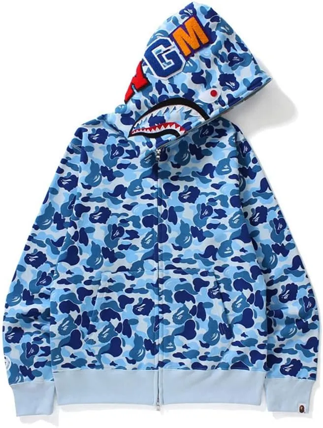 Shark Jaw Camo Jacket Hoodie Shark Mouth Sweatershirt Full Zip Up for Adults