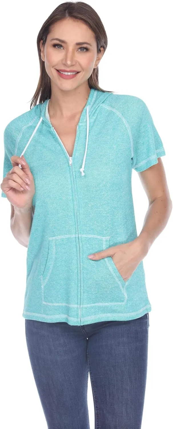Short Sleeve Zip Hoodie Women Cotton Blend Hoodie Zip Up Pocket Short Sleeve JacketComfortable for Everyday Wear