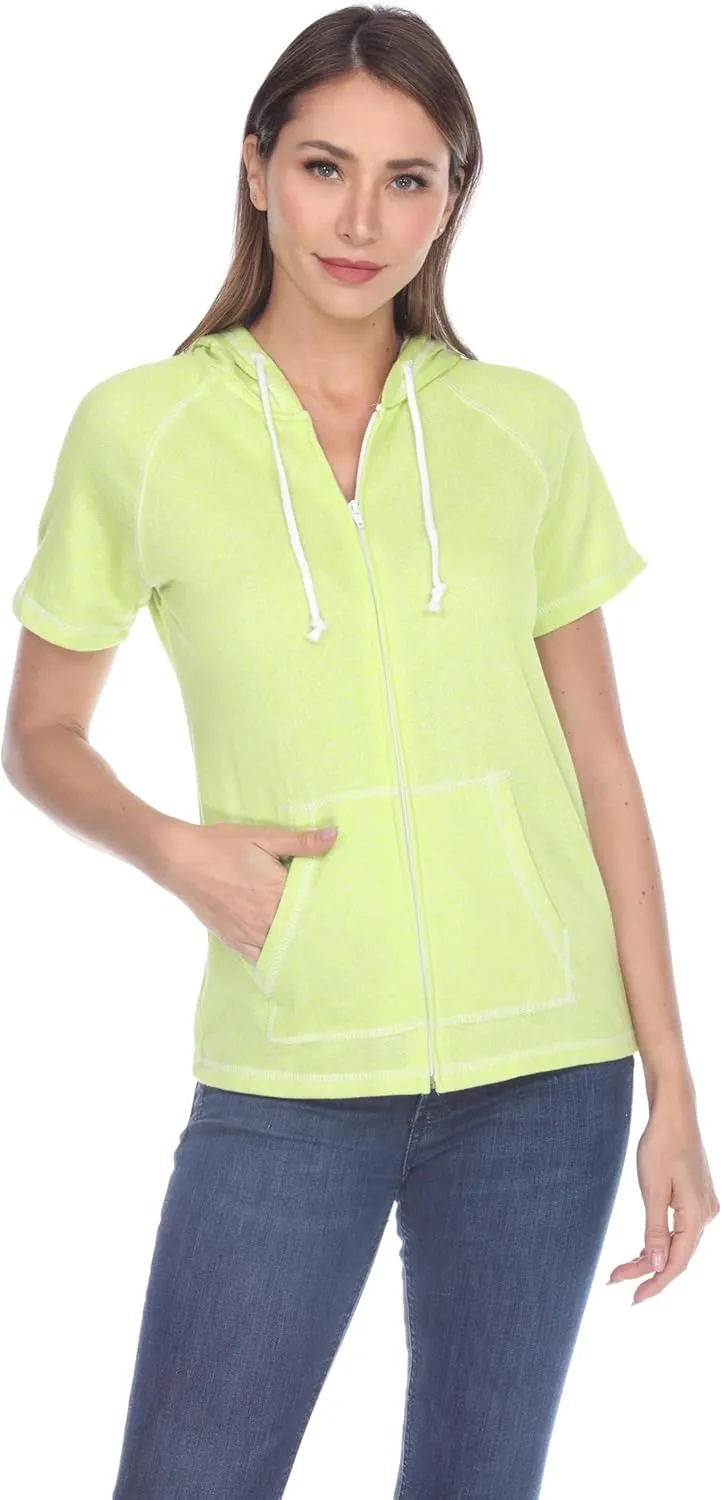 Short Sleeve Zip Hoodie Women Cotton Blend Hoodie Zip Up Pocket Short Sleeve JacketComfortable for Everyday Wear