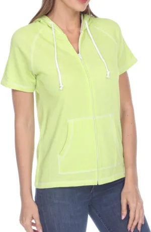 Short Sleeve Zip Hoodie Women Cotton Blend Hoodie Zip Up Pocket Short Sleeve JacketComfortable for Everyday Wear