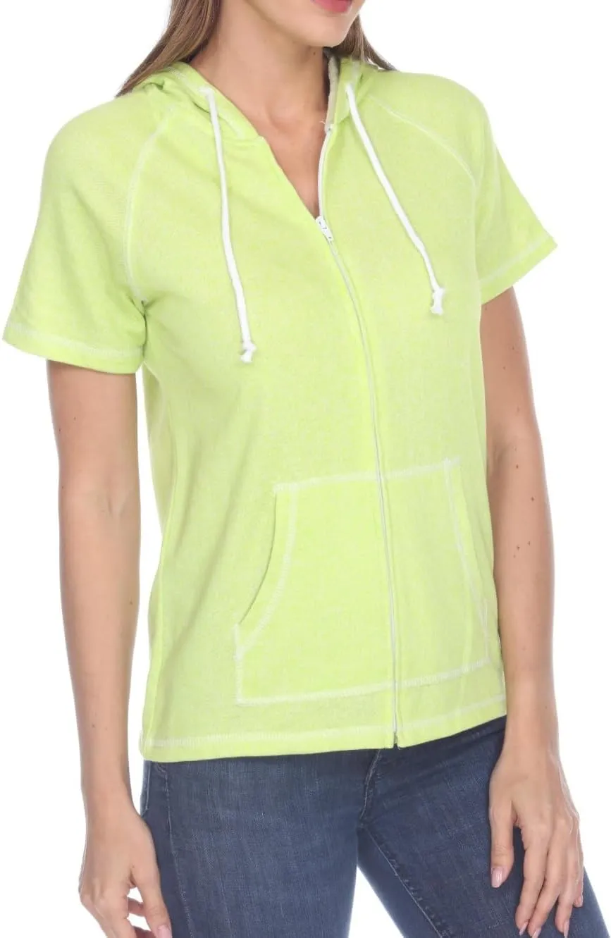 Short Sleeve Zip Hoodie Women Cotton Blend Hoodie Zip Up Pocket Short Sleeve JacketComfortable for Everyday Wear