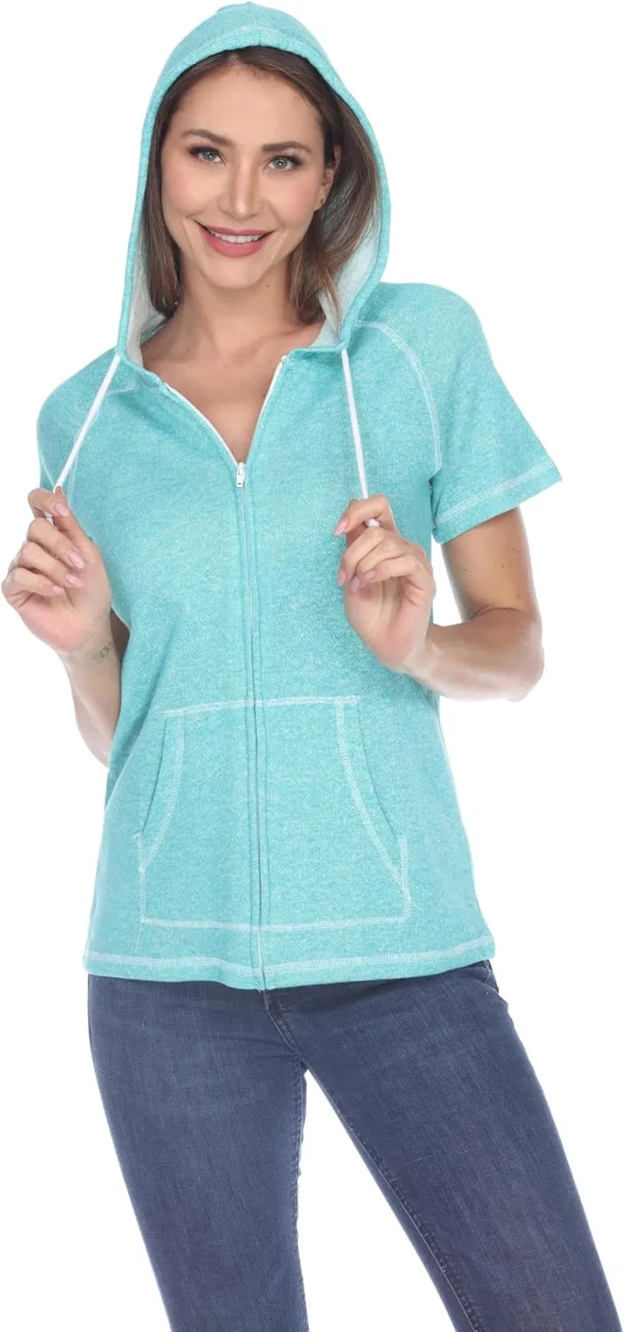 Short Sleeve Zip Hoodie Women Cotton Blend Hoodie Zip Up Pocket Short Sleeve JacketComfortable for Everyday Wear