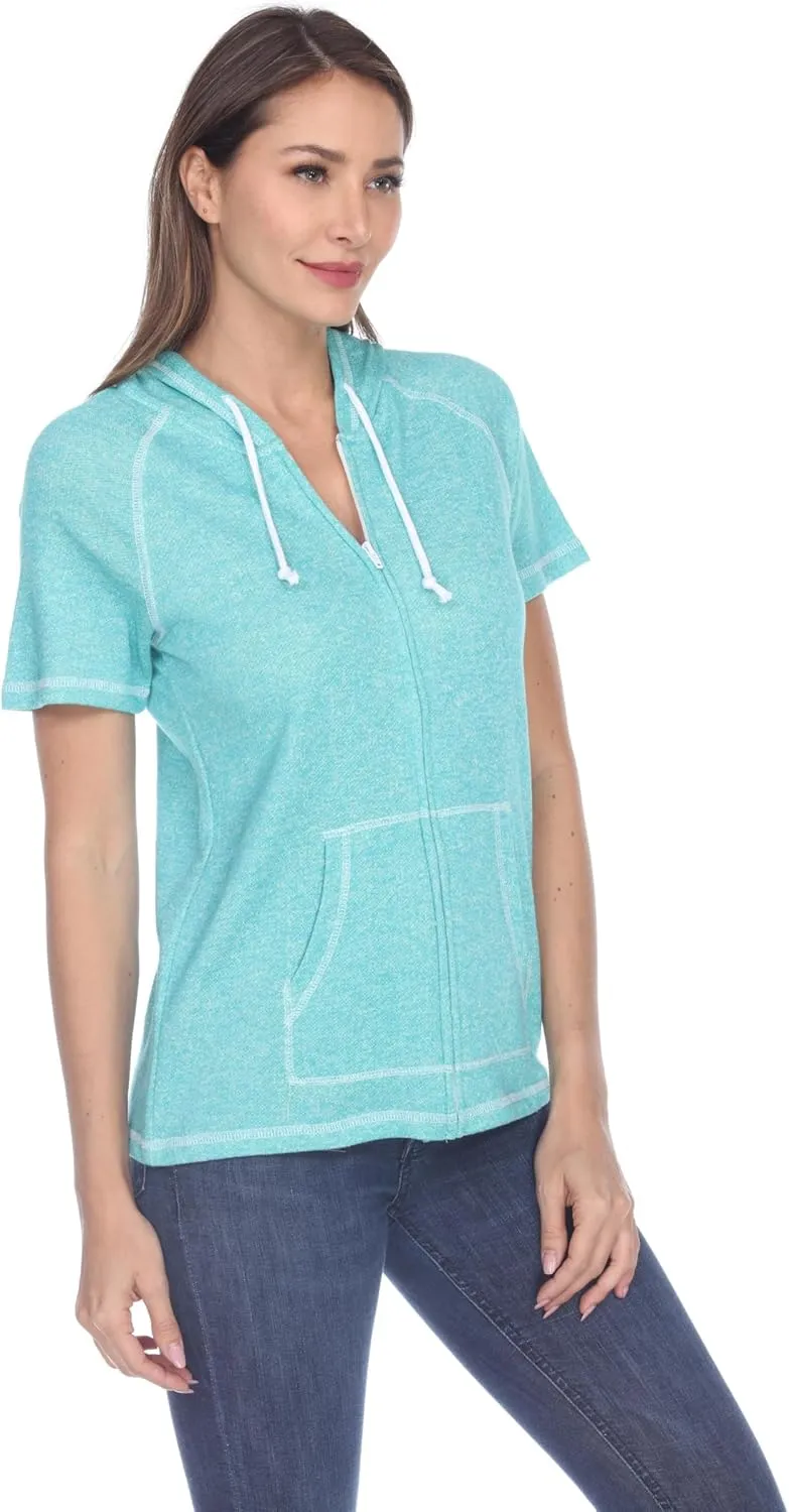 Short Sleeve Zip Hoodie Women Cotton Blend Hoodie Zip Up Pocket Short Sleeve JacketComfortable for Everyday Wear
