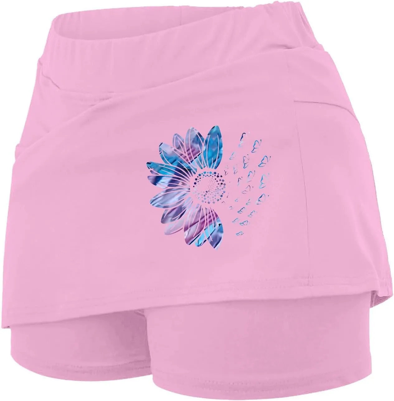 Skirt with Shorts Underneath, Women Elastic Yoga Skirts Solid Color Lightweight Tummy Control Athletic Tennis Shorts