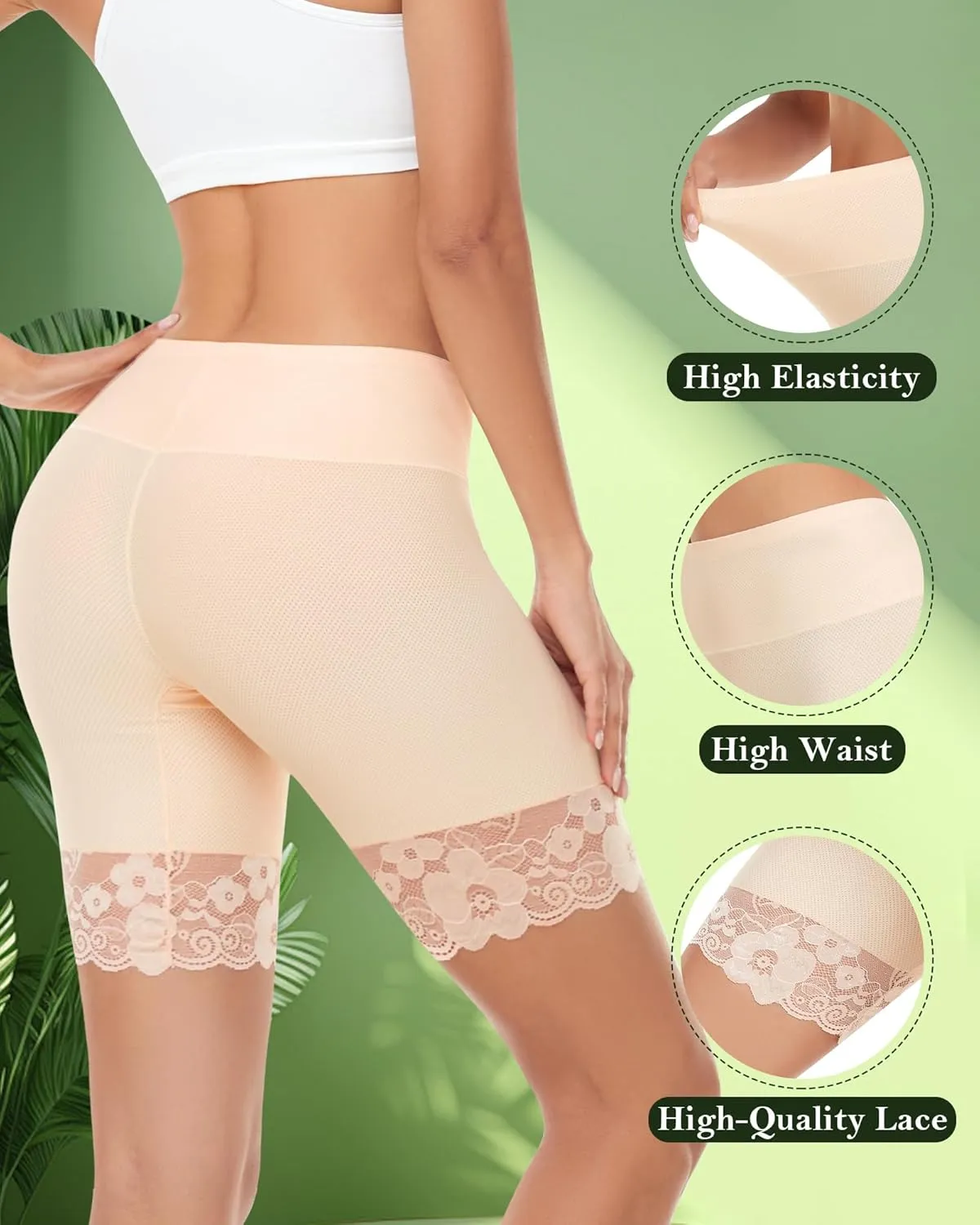 Slip Shorts for Under Dresses and Skirts Mesh Women Anti Chafing Underwear High Waisted Panties Lace Under Shorts