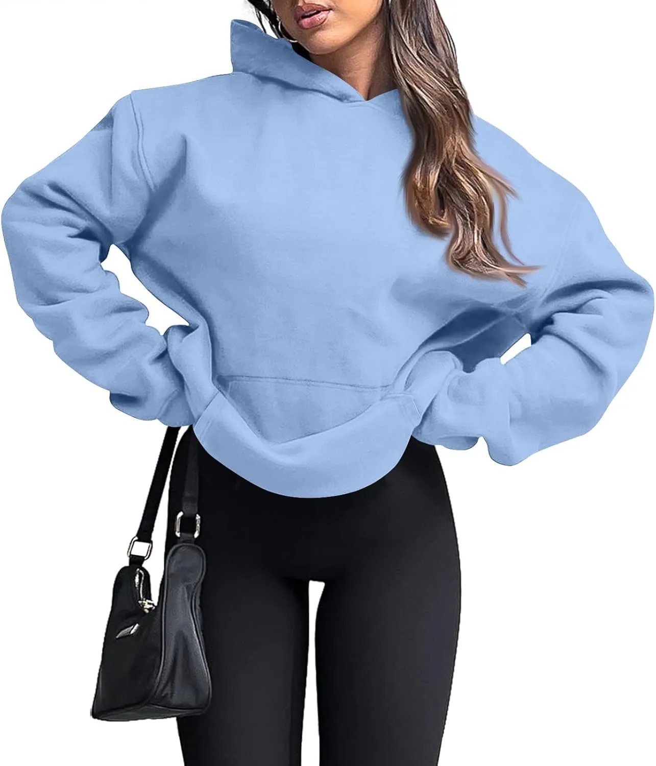 slqdgmryz Oversized Hoodies for Women Trendy Fleece Pullover Pockets Hooded Sweatshirts Preppy Plain Long Sleeve Y2k Hoodie