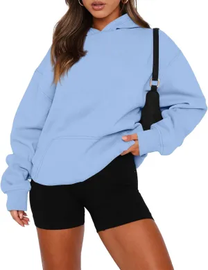 slqdgmryz Oversized Hoodies for Women Trendy Fleece Pullover Pockets Hooded Sweatshirts Preppy Plain Long Sleeve Y2k Hoodie