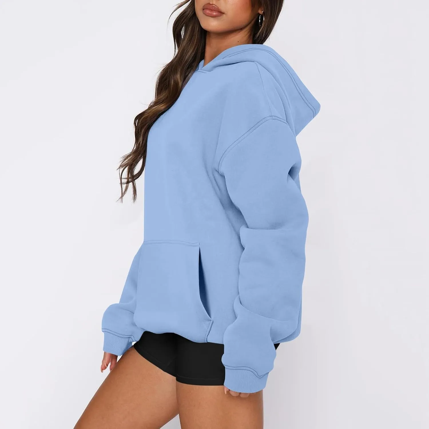 slqdgmryz Oversized Hoodies for Women Trendy Fleece Pullover Pockets Hooded Sweatshirts Preppy Plain Long Sleeve Y2k Hoodie