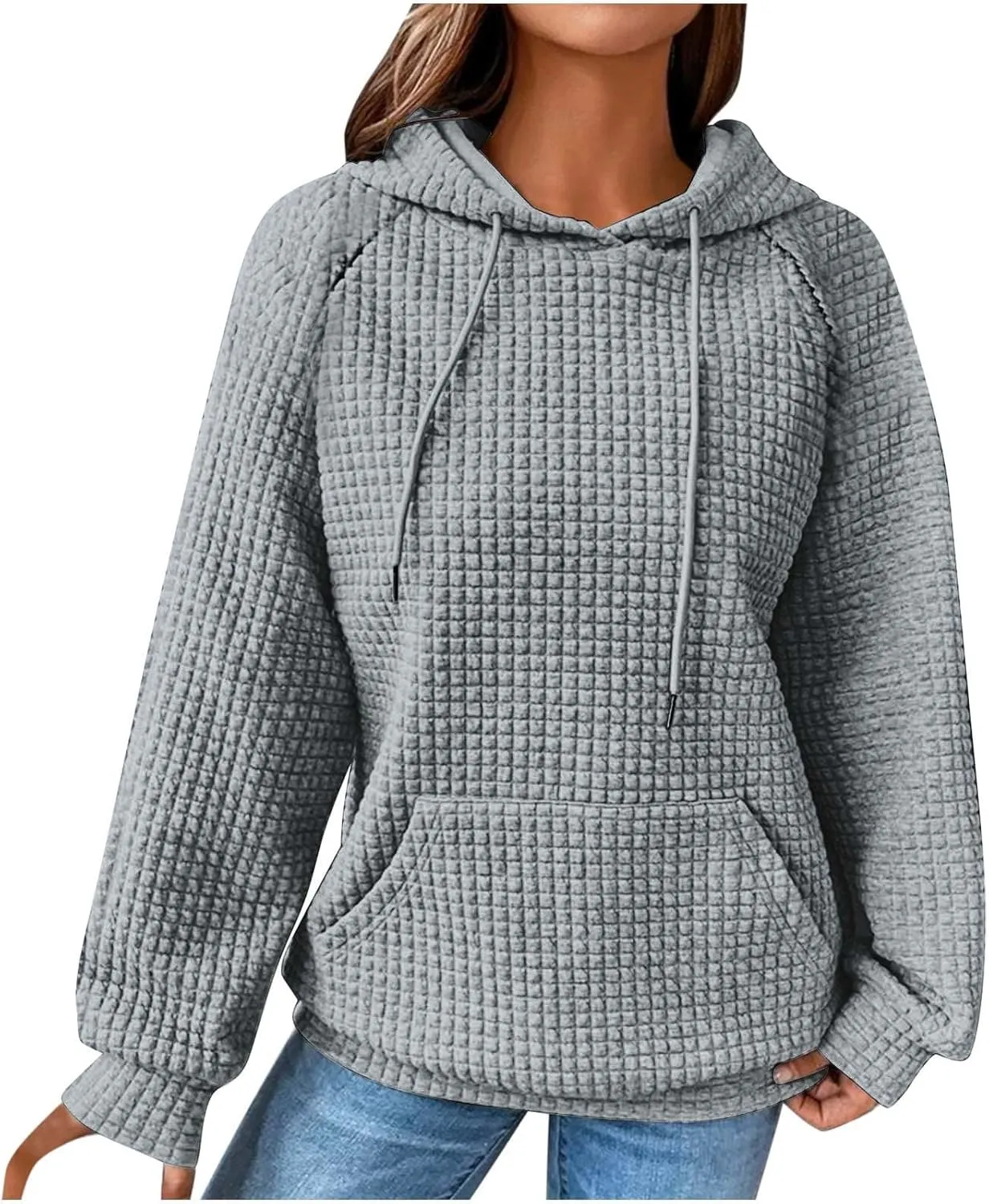 SMIDOW Oversized Hoodies For Women Trendy 2023 Waffle Knit Hooded Sweatshirt Casual Loose Fall Winter Pullover Tops
