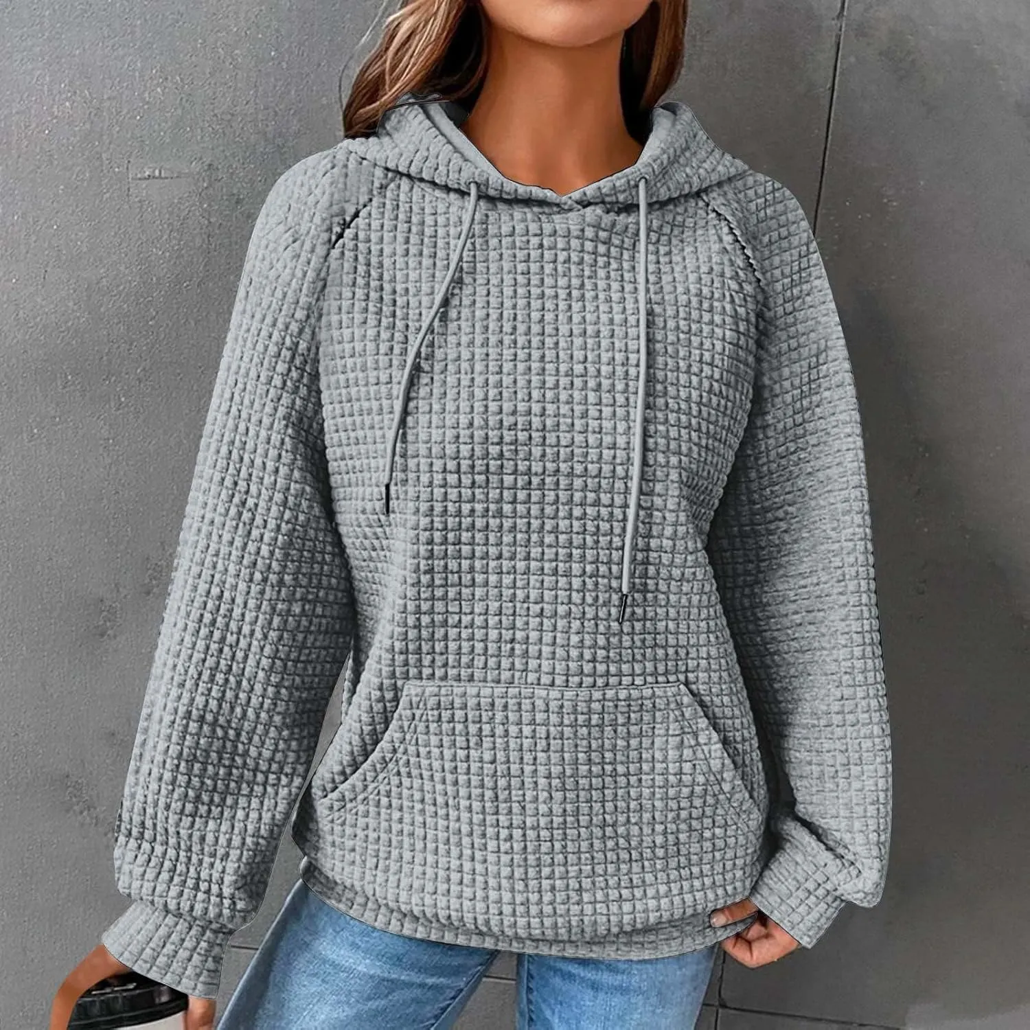 SMIDOW Oversized Hoodies For Women Trendy 2023 Waffle Knit Hooded Sweatshirt Casual Loose Fall Winter Pullover Tops